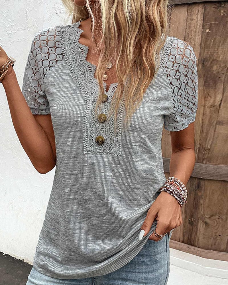 Feline - Kanten T-shirt met korte mouwen