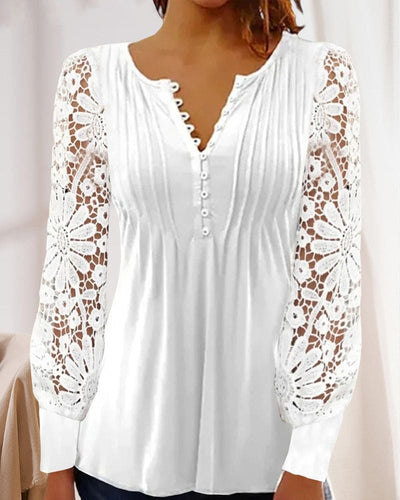 Inge - Kanten Blouse Met Lange Mouwen En Een V-hals