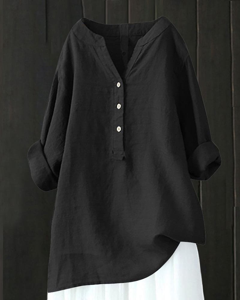 Tess | Blouse Met Lange Mouwen In Een Effen Kleur En Een V-hals