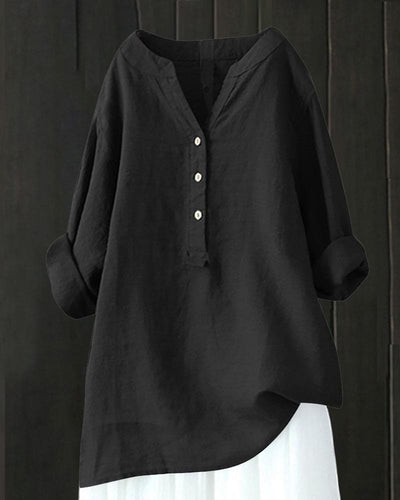 Tess | Blouse Met Lange Mouwen In Een Effen Kleur En Een V-hals
