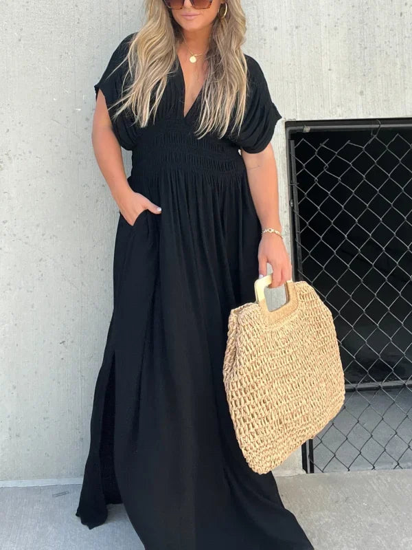 Denise - V-hals met split Maxi Long Dress