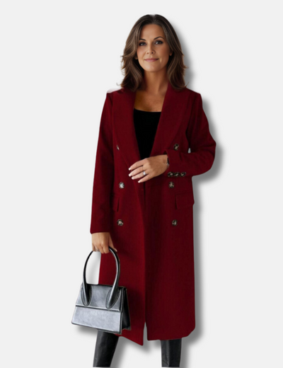 Maxime Mantel | Elegante Lange double breasted jas met wollen look voor dames