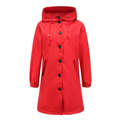 Regenjas voor dames met capuchon en knoopsluiting