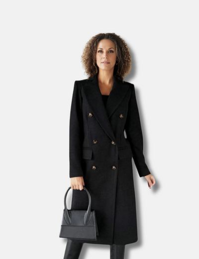 Maxime Mantel | Elegante Lange double breasted jas met wollen look voor dames