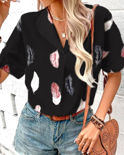 Inge - Blouse met veren en korte mouwen