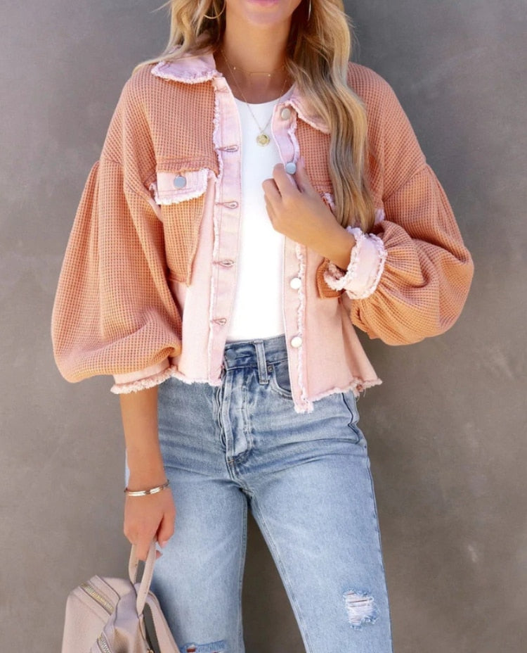 Zaria Jas | Moderne kortedames jas met ribfluweel in pastelteint