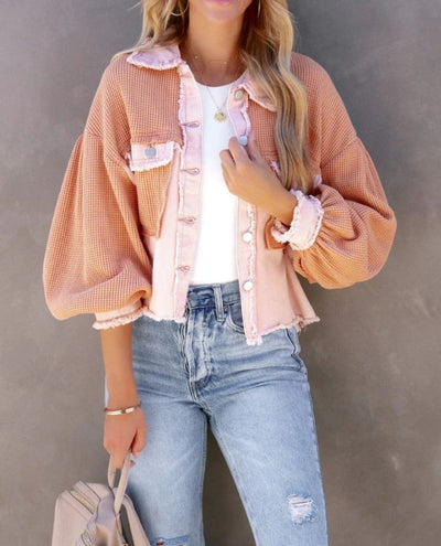 Zaria Jas | Moderne kortedames jas met ribfluweel in pastelteint