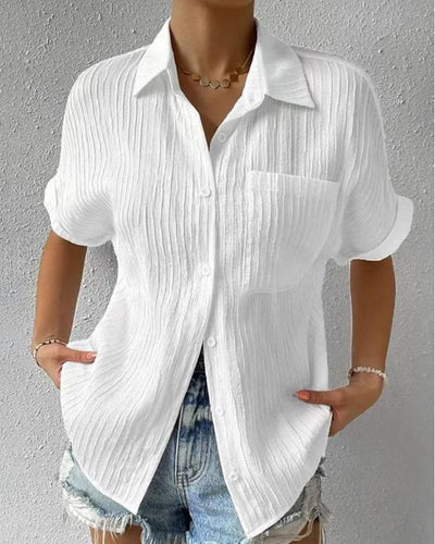 Lisa - Comfortabele effen lapel blouse met korte mouwen en zak