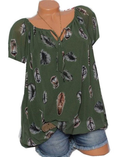 Maud | Losvallende blouse met verenprint