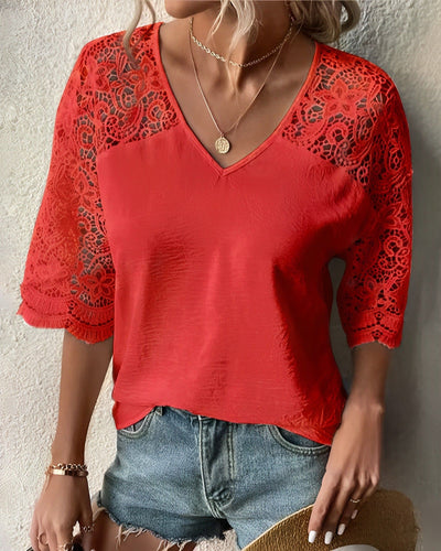 Imke - Kanten Blouse Met Een V-hals