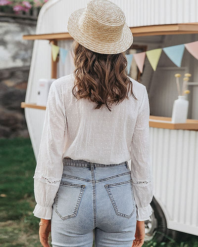 Elinor - Kanten Blouse In Één Effen Kleur