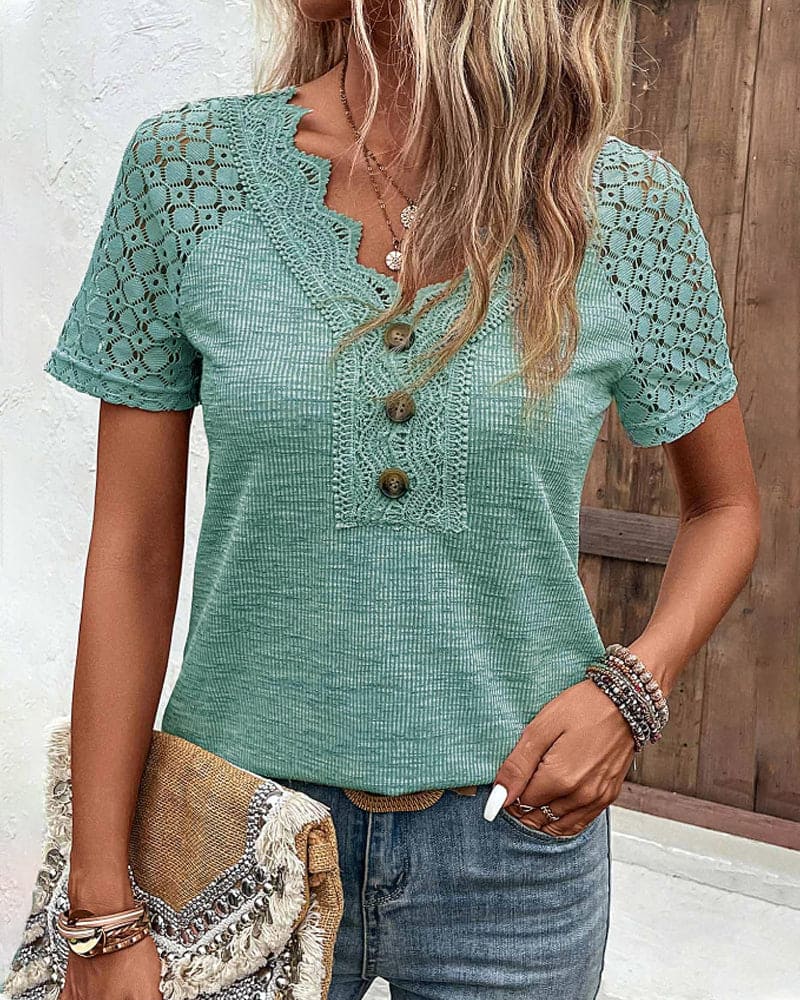 Feline - Kanten T-shirt met korte mouwen