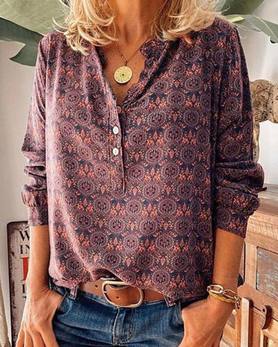 Mila | Blouse Met Lange Mouwen En Vintage Print