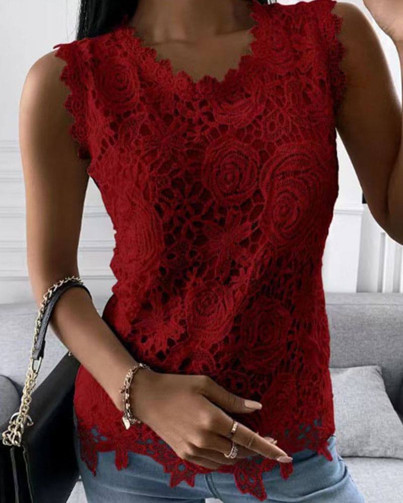 Anna - Elegante blouse in een effen kleur met kant