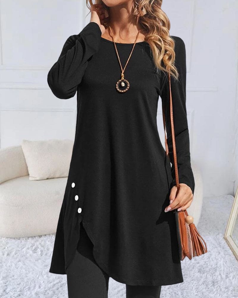 Jillian | Niet-reguliere blouse met lange mouwen in een effen kleur