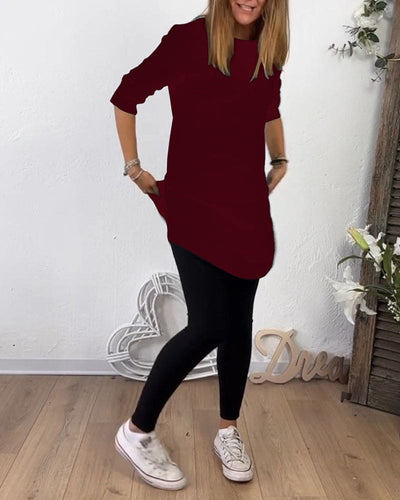 Lisa - Middellange Top met Ronde Hals