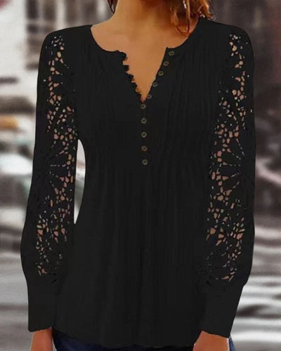 Inge - Kanten Blouse Met Lange Mouwen En Een V-hals