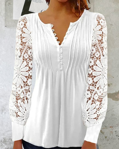 Inge - Kanten Blouse Met Lange Mouwen En Een V-hals