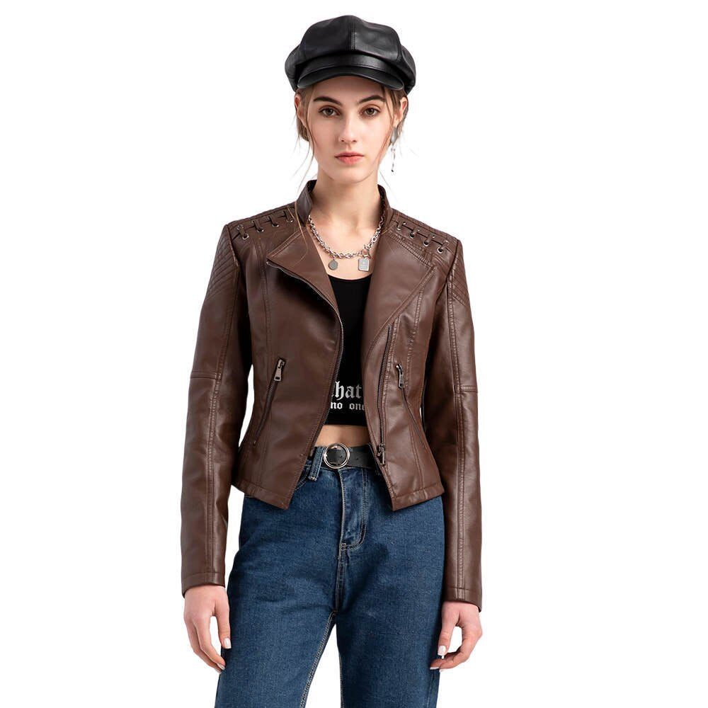 Goose - Trendy leren-look jas voor vrouwen met schuine rits