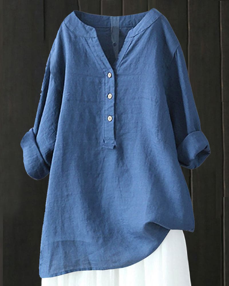 Tess | Blouse Met Lange Mouwen In Een Effen Kleur En Een V-hals