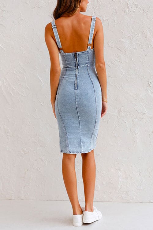 Maya | Denim Bodycon Cami Jurk met U-Hals