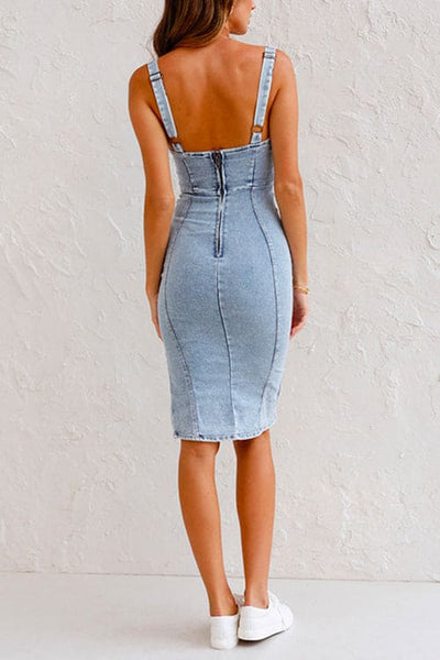 Maya | Denim Bodycon Cami Jurk met U-Hals