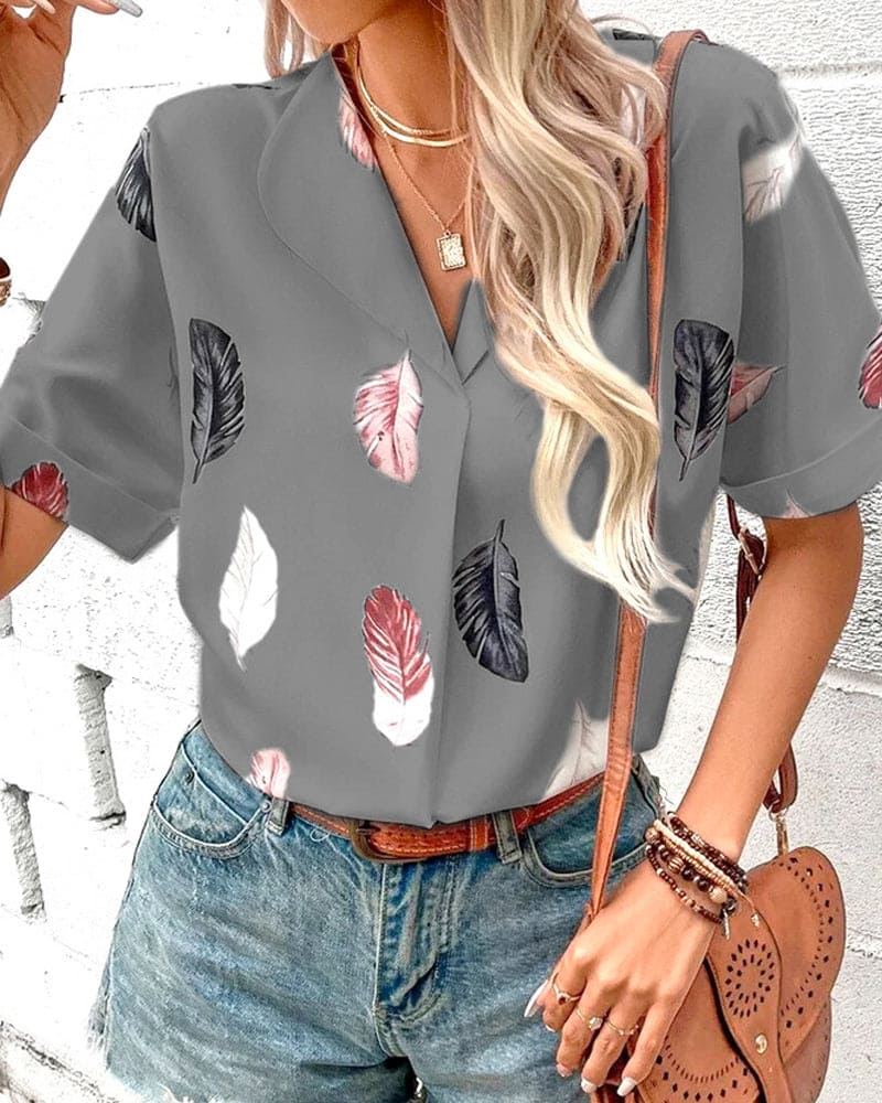 Inge - Blouse met veren en korte mouwen