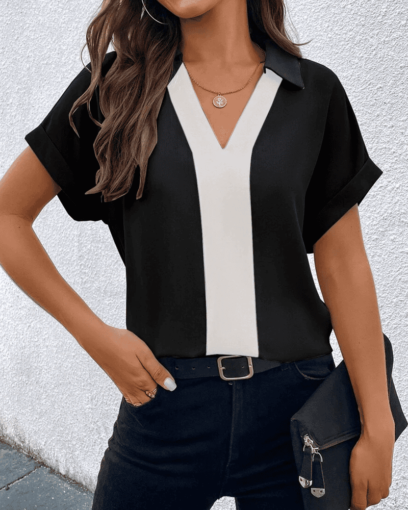 Hanna - Blouse met korte mouwen en kleurblokprint