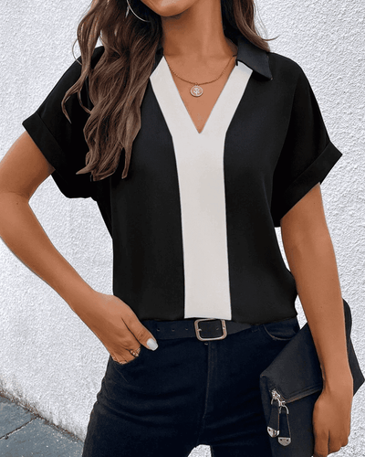 Hanna - Blouse met korte mouwen en kleurblokprint