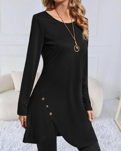 Jillian | Niet-reguliere blouse met lange mouwen in een effen kleur