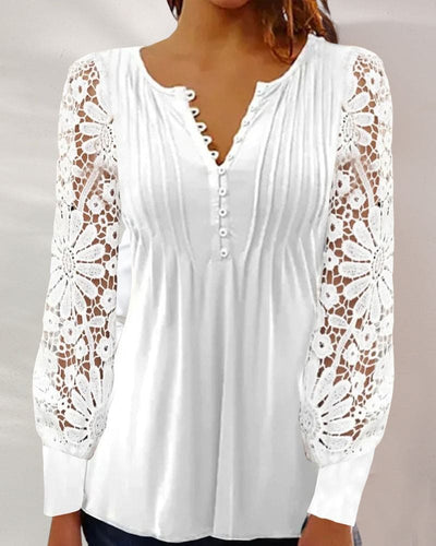 Inge - Kanten Blouse Met Lange Mouwen En Een V-hals