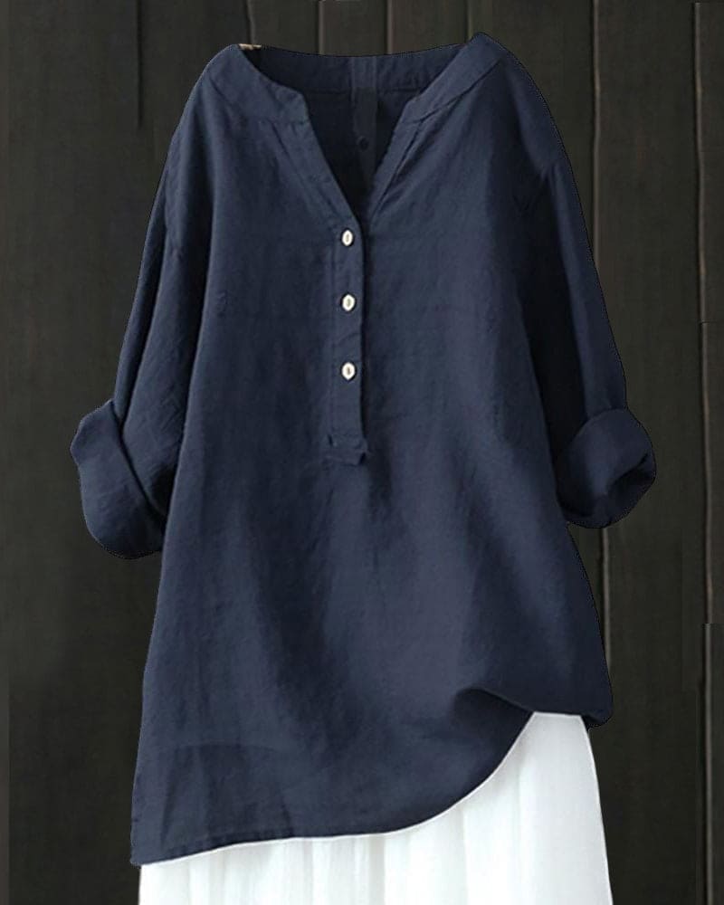 Tess | Blouse Met Lange Mouwen In Een Effen Kleur En Een V-hals