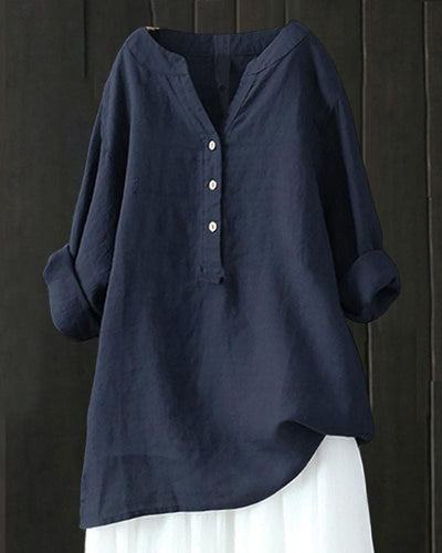 Tess | Blouse Met Lange Mouwen In Een Effen Kleur En Een V-hals