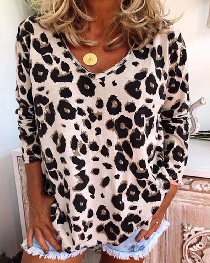 Sara | Shirt met lange mouwen met luipaardprint