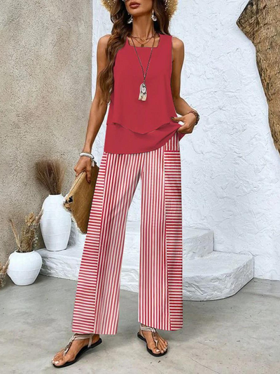 Jill - Elegante effen kleurentop en gebloemde broek Set