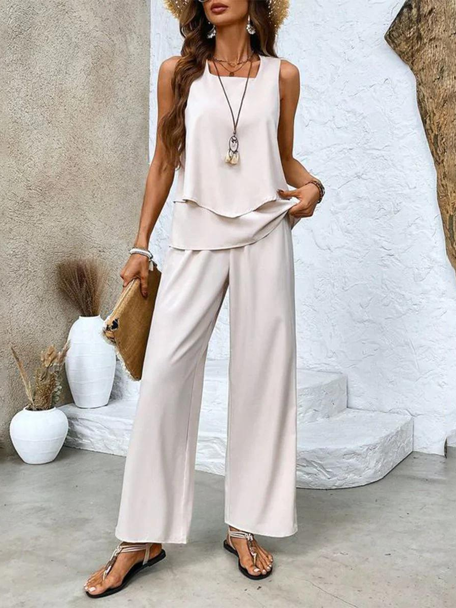 Jill - Elegante effen kleurentop en gebloemde broek Set