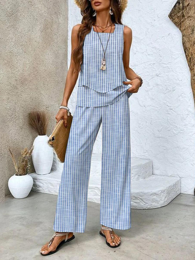 Jill - Elegante effen kleurentop en gebloemde broek Set