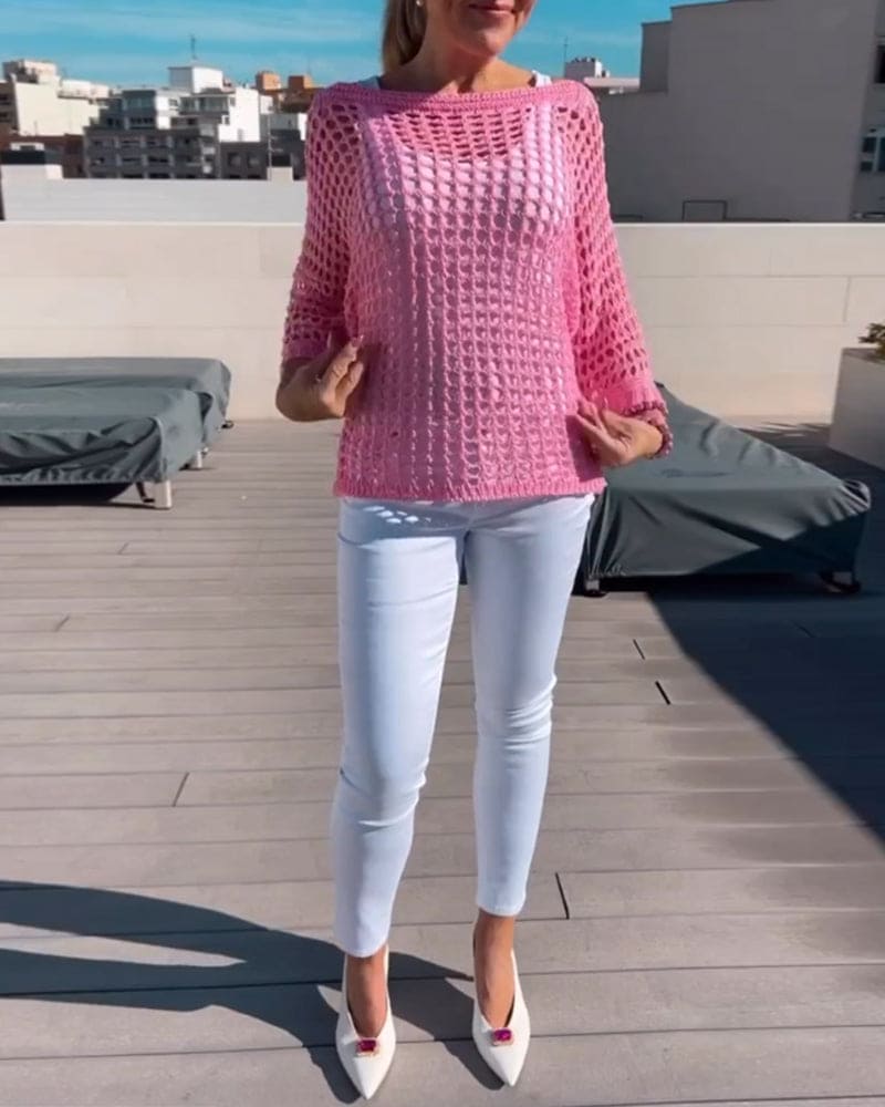 Julia | Blouse met uitsparingen in een effen kleur