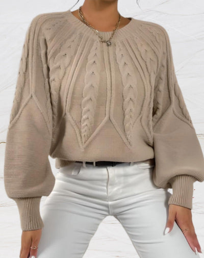 Stella - Ronde hals elegante trui met pijl stijl breien in beige
