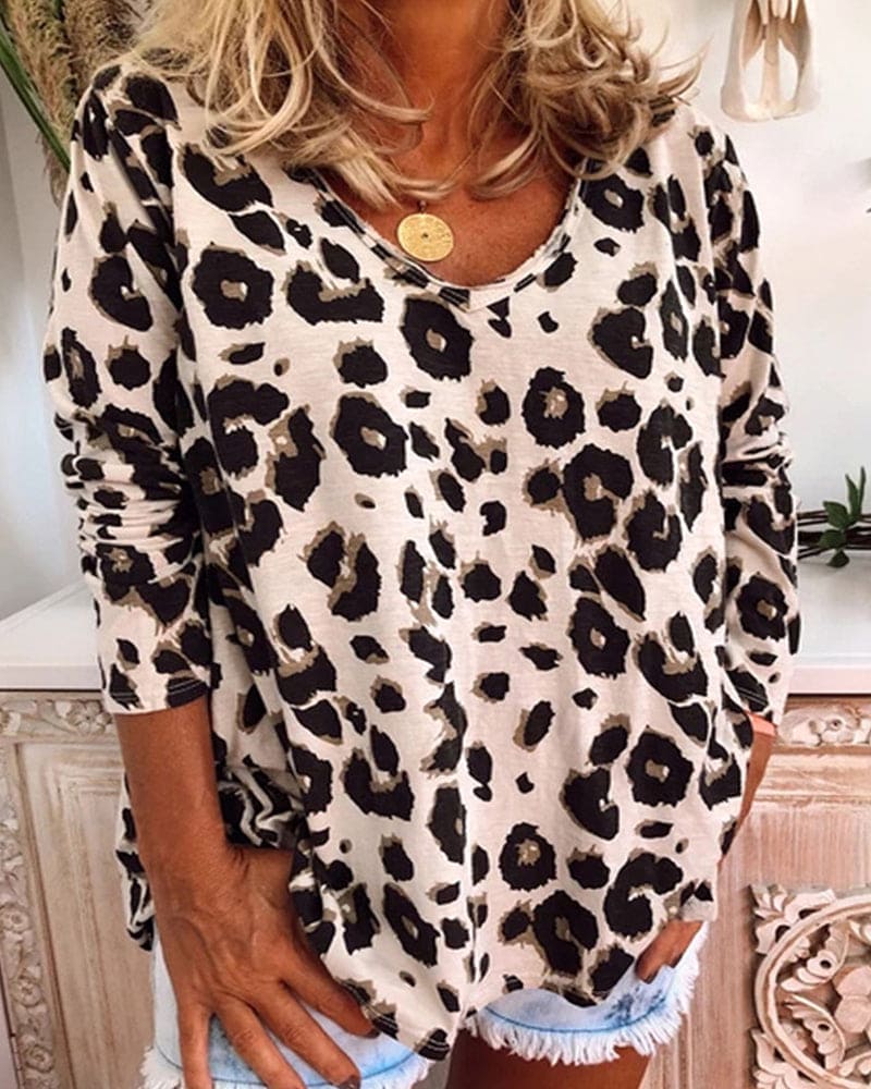 Sara | Shirt met lange mouwen met luipaardprint
