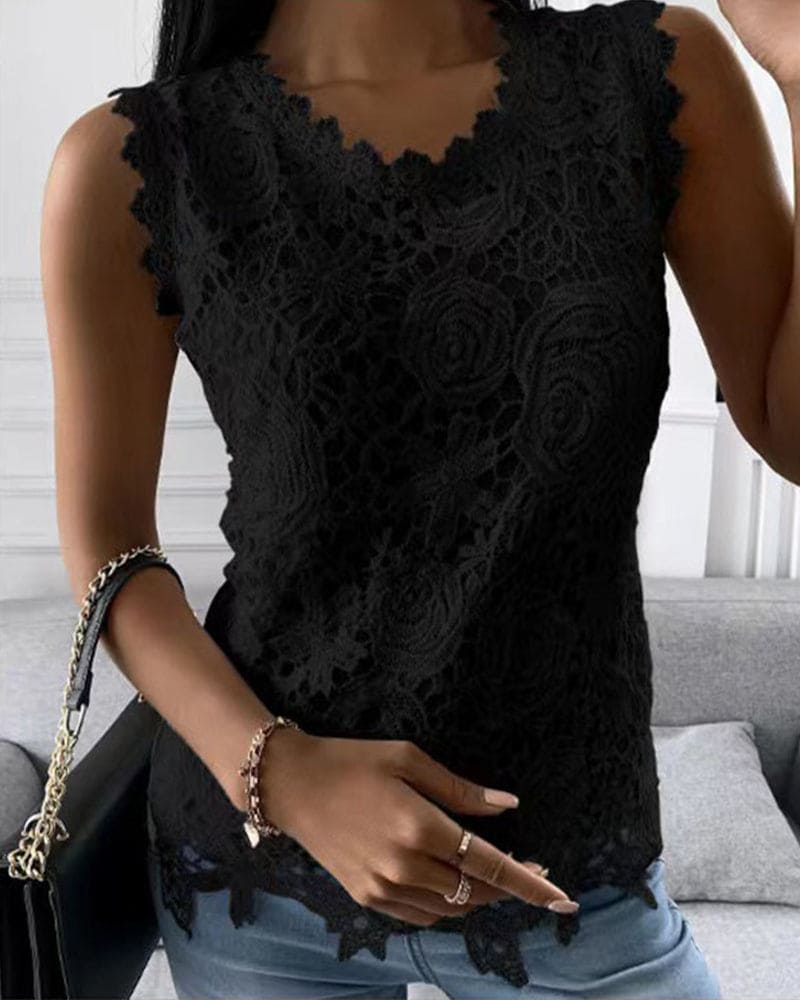 Anna - Elegante blouse in een effen kleur met kant