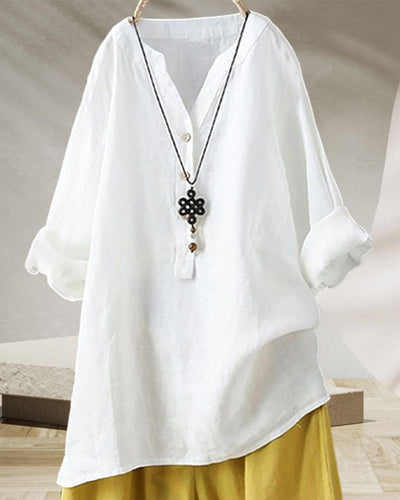 Tess | Blouse Met Lange Mouwen In Een Effen Kleur En Een V-hals