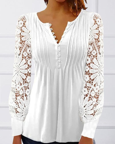 Inge - Kanten Blouse Met Lange Mouwen En Een V-hals