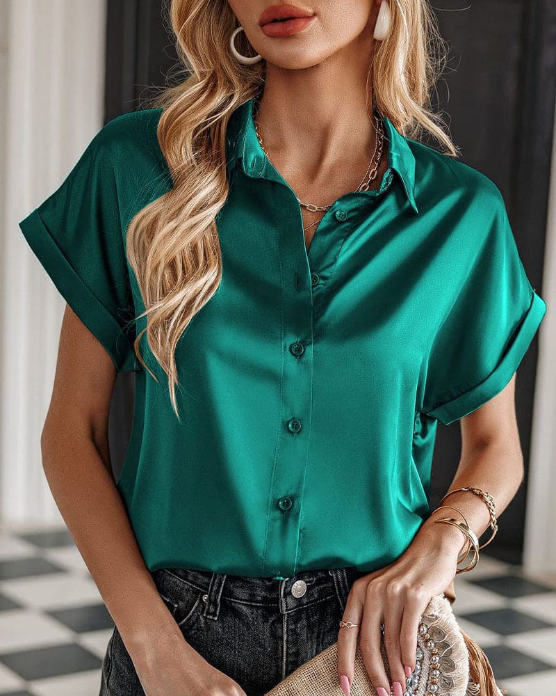 Fleur - Blouse met korte mouwen en een satijnen knoop