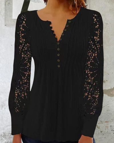 Inge - Kanten Blouse Met Lange Mouwen En Een V-hals