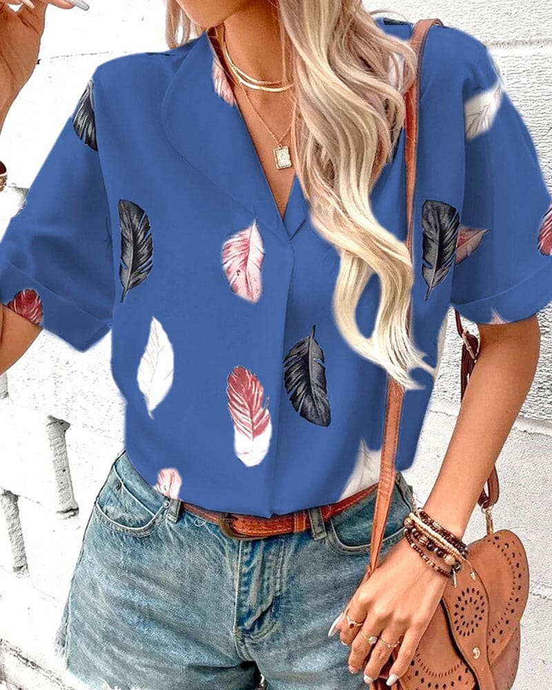 Inge - Blouse met veren en korte mouwen