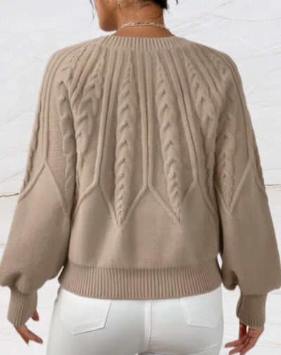 Stella - Ronde hals elegante trui met pijl stijl breien in beige