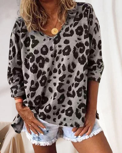 Sara | Shirt met lange mouwen met luipaardprint