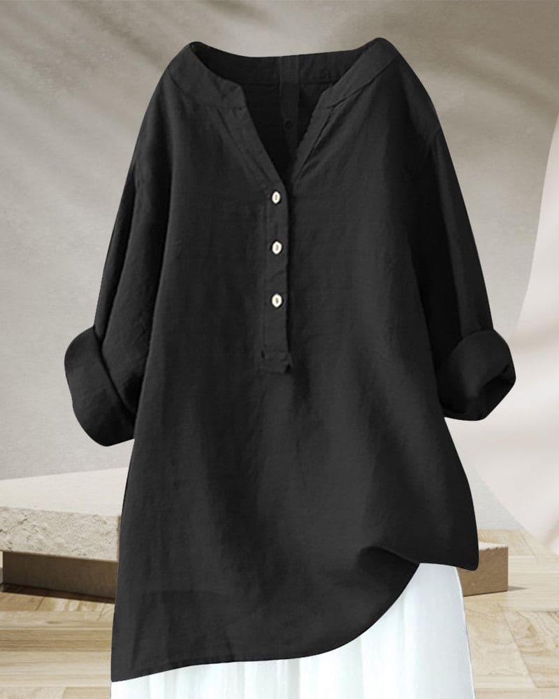 Tess | Blouse Met Lange Mouwen In Een Effen Kleur En Een V-hals