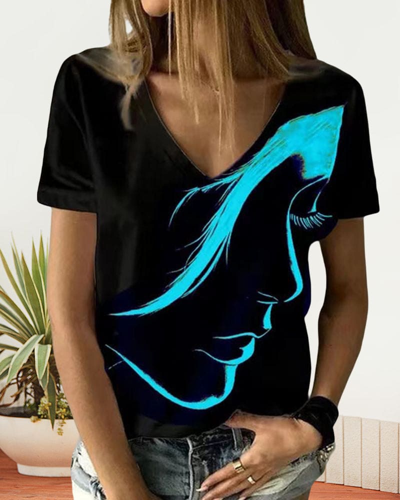 Noa | T-shirt met V-hals en figuurprint
